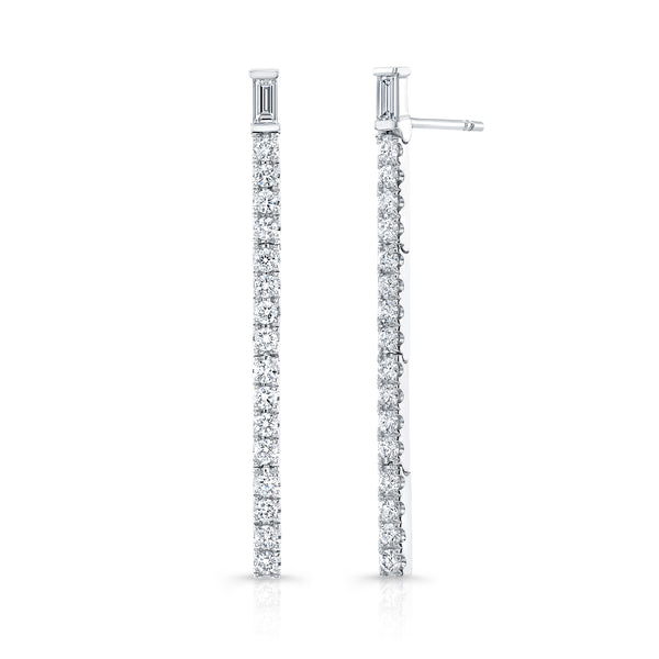 Diamond Baguette & Brilliant-Cut Drop Earrings