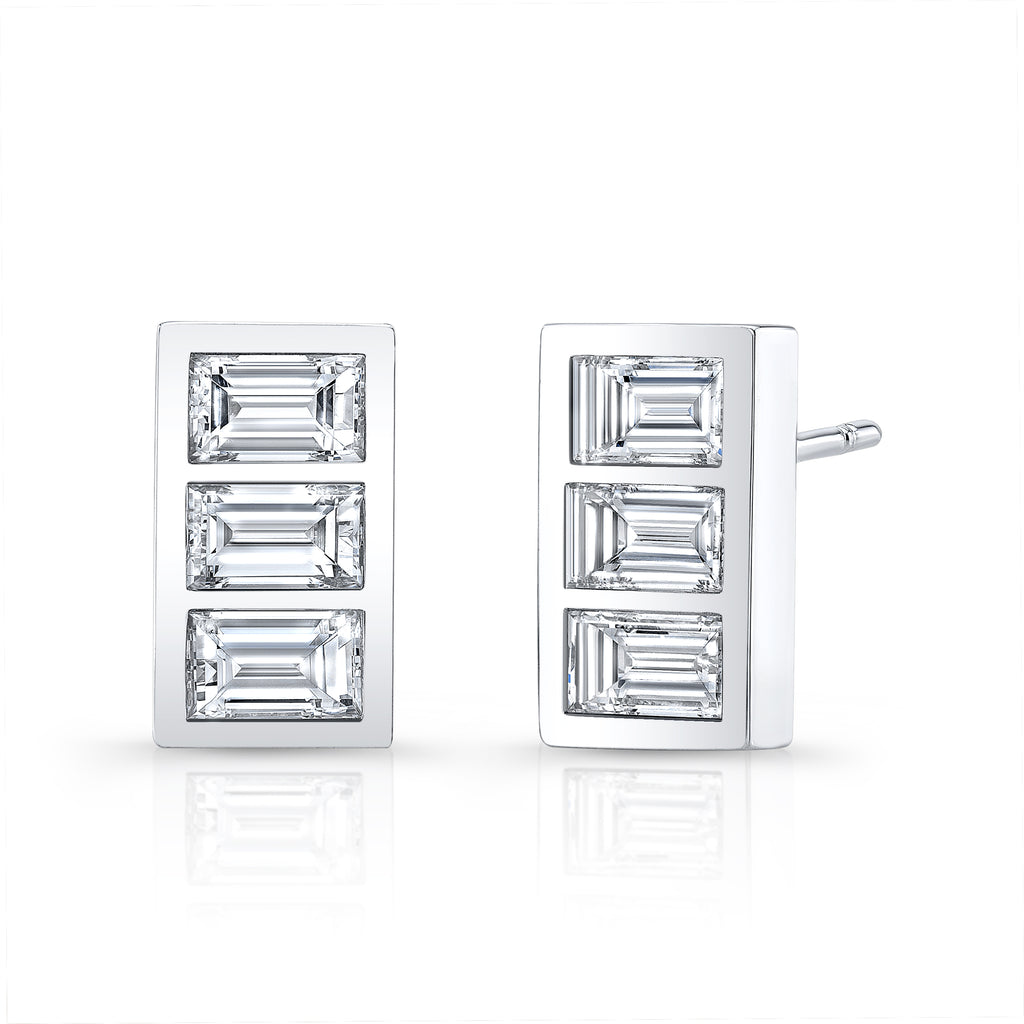 Diamond Triple Baguette Earrings