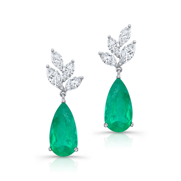 Bespoke Diamond & Pear Shaped Emerald Earrings