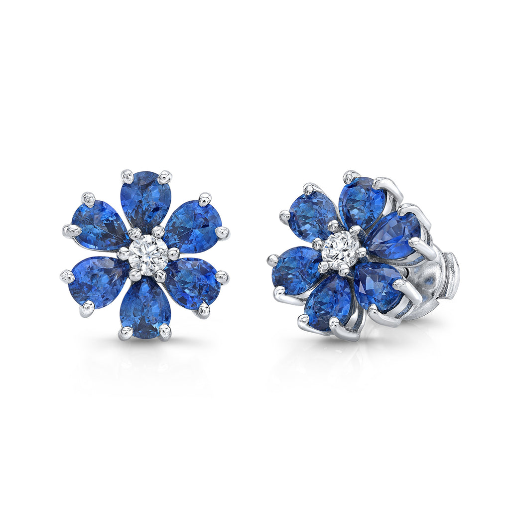 Sapphire & Diamond Flower Earrings