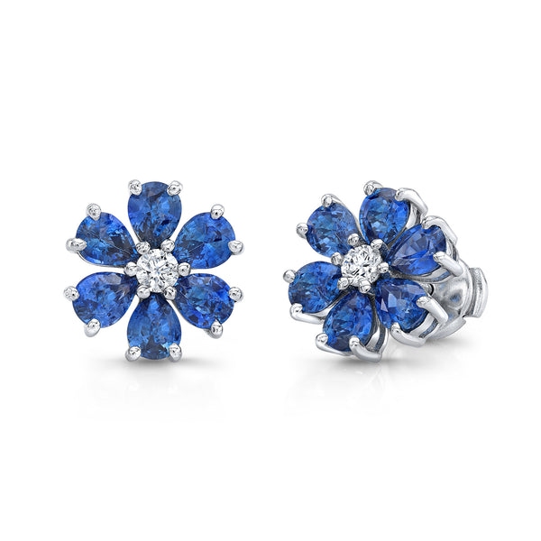 Sapphire & Diamond Flower Earrings