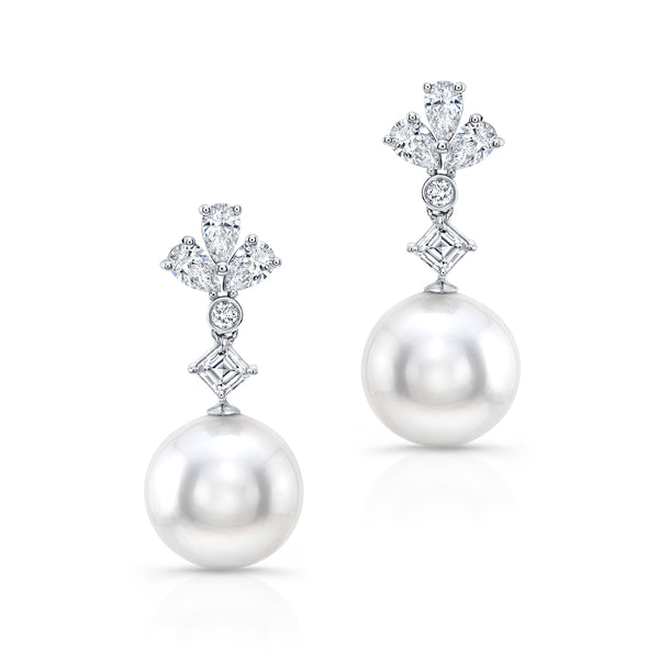 Diamond & Pearl Pendant Earrings