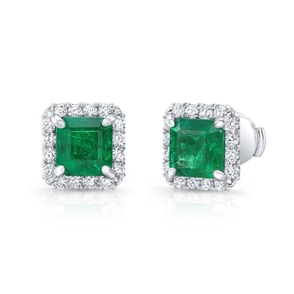 Emerald-Cut Emerald & Diamond Earrings