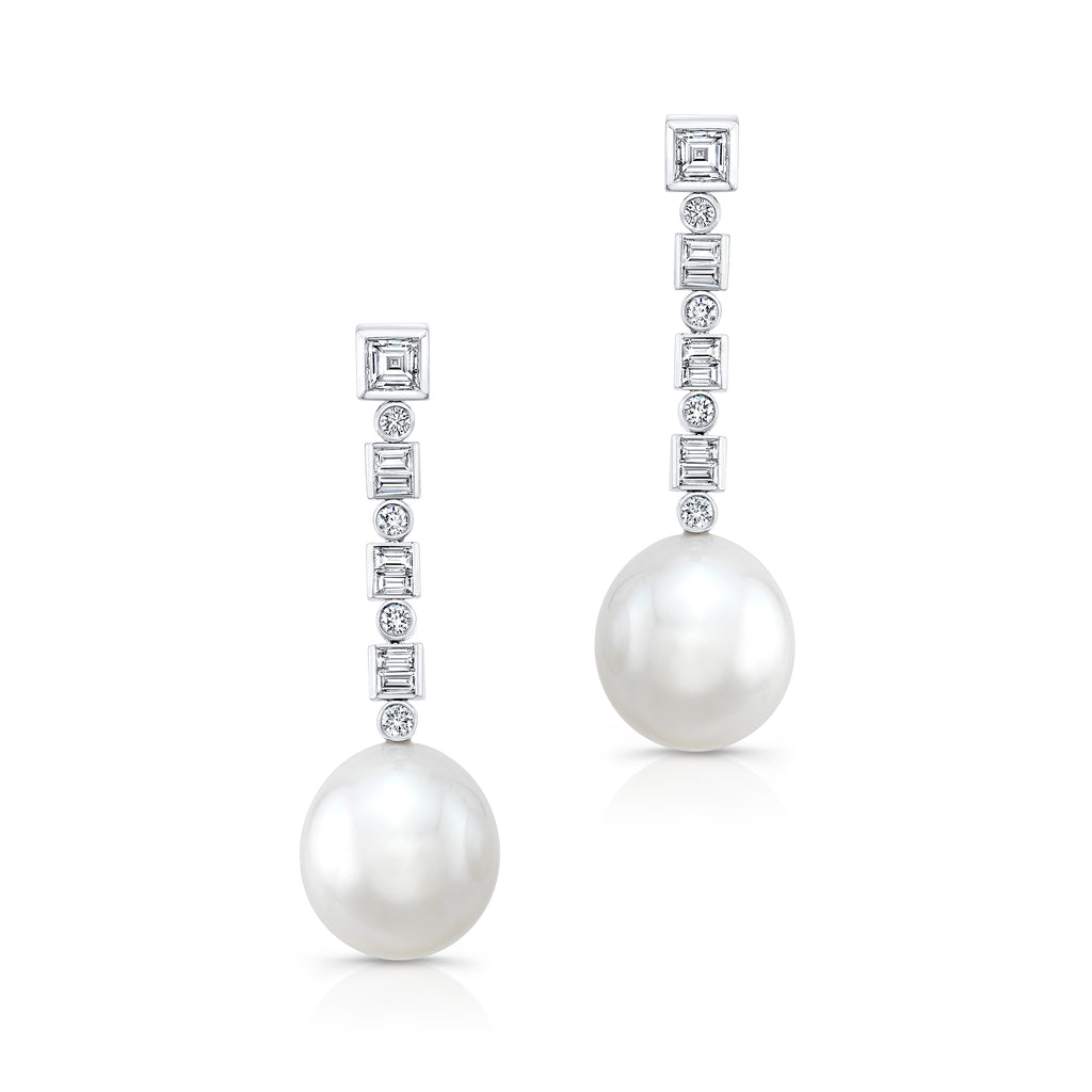 Diamond Drop Pearl Earrings