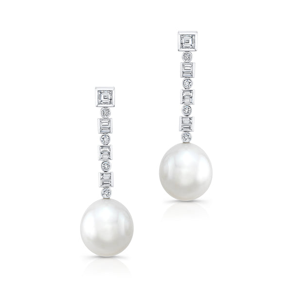 Diamond Drop Pearl Earrings