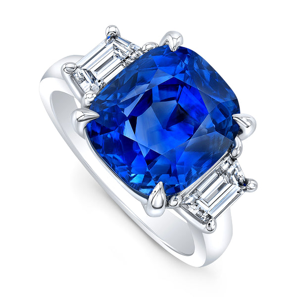Ceylon Cushion Cut Sapphire & Diamond Ring