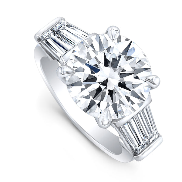Brilliant Cut Diamond Engagement Ring with Tapered Baguettes
