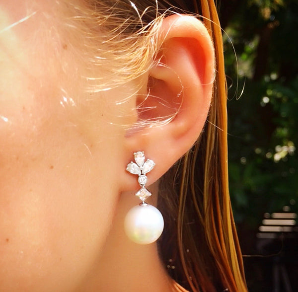 Diamond & Pearl Pendant Earrings