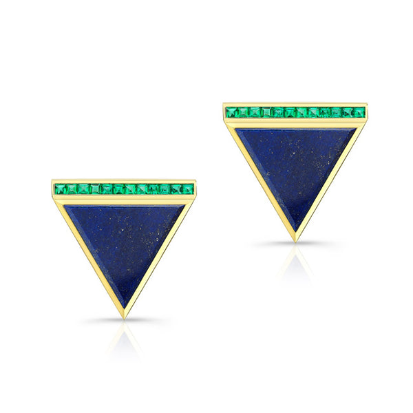 Lapis & Emerald Triangular Earrings