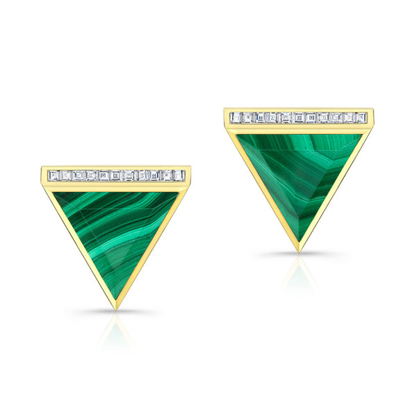 Malachite & Diamond Triangular Earrings