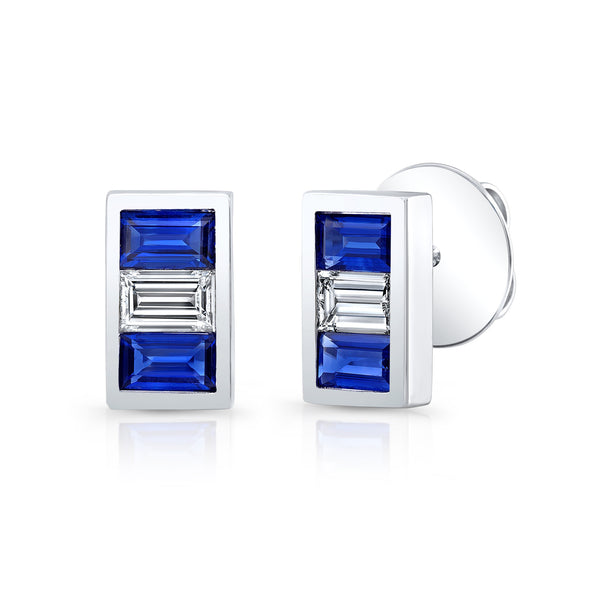 Sapphire & Diamond Triple Stone Earrings