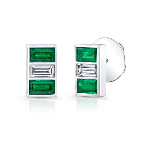 Triple Stone Emerald and Diamond Earring