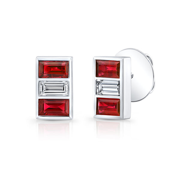 Ruby & Diamond Triple Stone Earrings