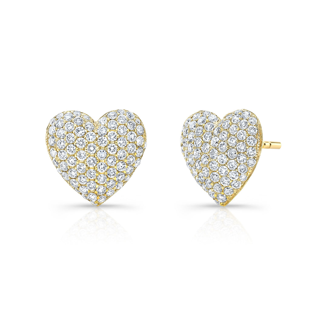 Heart Shape Diamond Pave 14k Yellow Gold Designer Stud Earrings – Jeypore  Creations