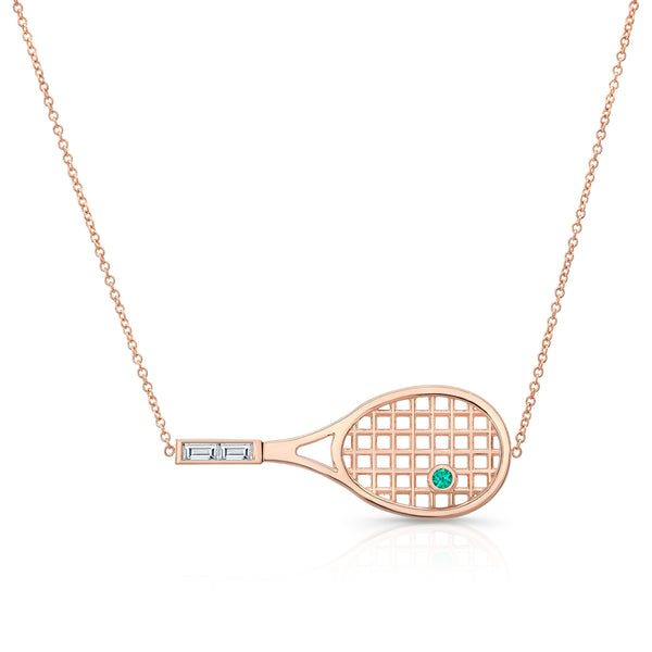 Tennis Racket Necklace with Emerald