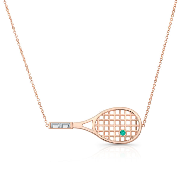 Emerald & Diamond Tennis Racket Necklace