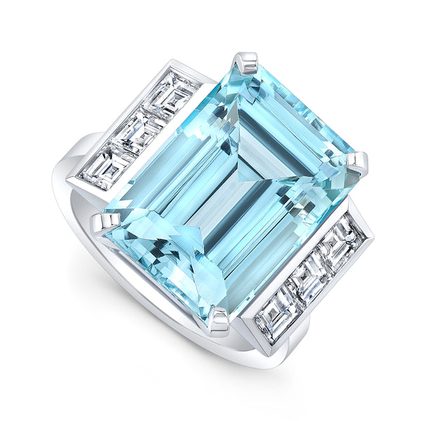 Bespoke Art Deco Style Aquamarine Ring