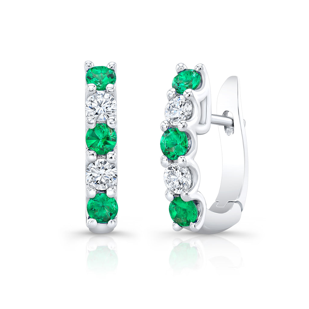Emerald & Diamond Half-Hoop Huggies