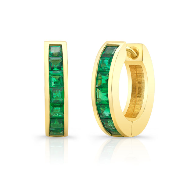 Square-Cut Emerald Huggies