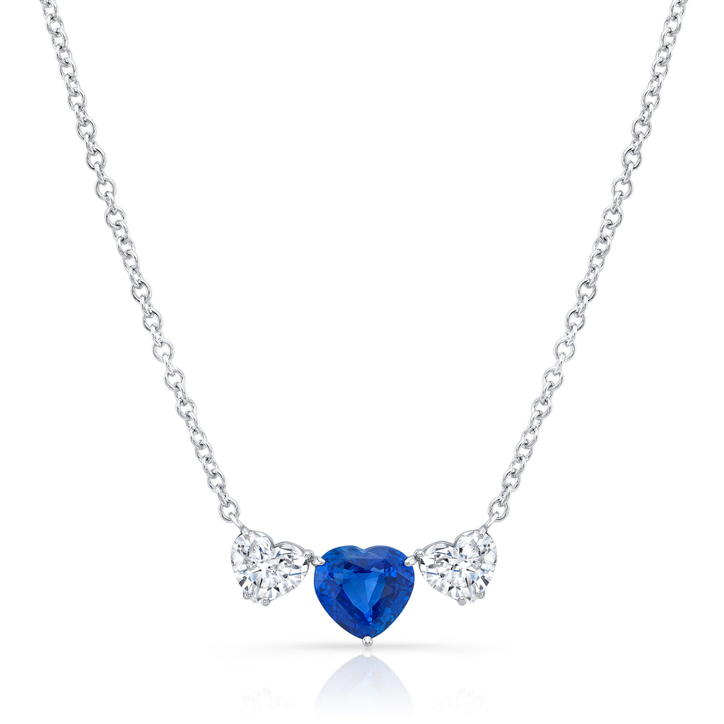 Three Heart Diamond and Sapphire Necklace