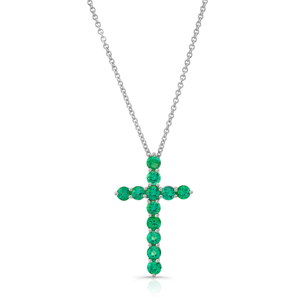 Lab-Created Emerald and Diamond Accent Cross Pendant in 10K Gold | Zales