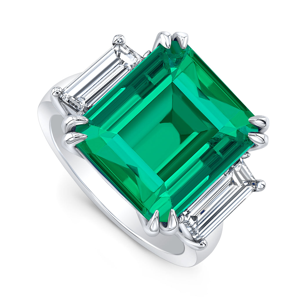 Bespoke Emerald-Cut Colombian Emerald & Diamond Ring