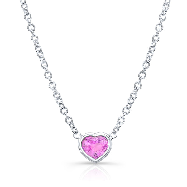 Unheated Pink Sapphire Heart Necklace